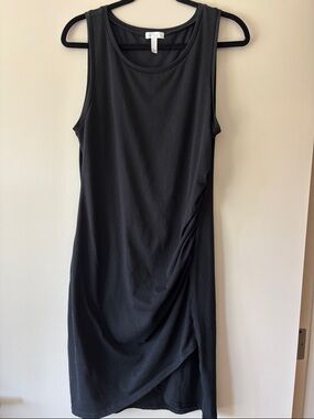 Leith Black Sleeveless Midi Dress with Draped Side
